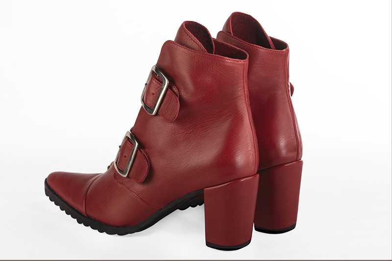 Scarlet red women's elegant sneakers. Tapered toe. Medium block heels. Rear view - Florence KOOIJMAN
